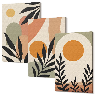Zestaw obrazów na płótnie tryptyk Abstrakcyjne kształty i roślinne motywy w ciepłych kolorach