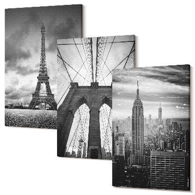 Zestaw obrazów 3 części tryptyk Wieże i mosty w monochromatycznych odcieniach