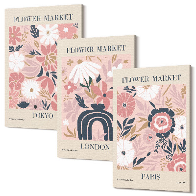 Zestaw obrazów tryptyk na ścianę Kwiatowe motywy w Tokio Londynie i Paryżu