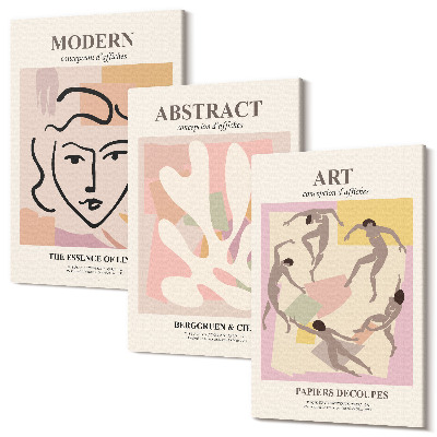 Zestaw obrazów 3 części tryptyk Stylowe portrety i abstrakcyjne formy w pastelowych kolorach