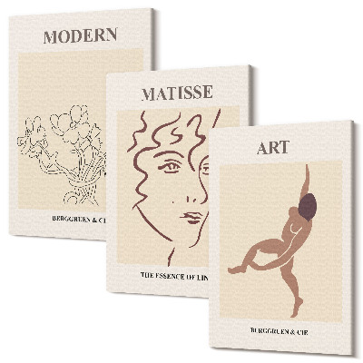 Zestaw obrazów 3 części tryptyk Stylowe grafiki z kwiatami twarzą i postacią ludzką