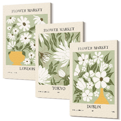 Zestaw obrazów tryptyk na ścianę Kwiatowe wzory posterów Londyn Tokio Dublin