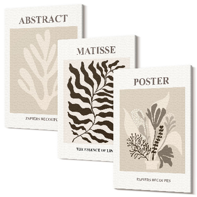 Zestaw obrazów tryptyk na ścianę Roślinne wzory w odcieniach beżu i brązu