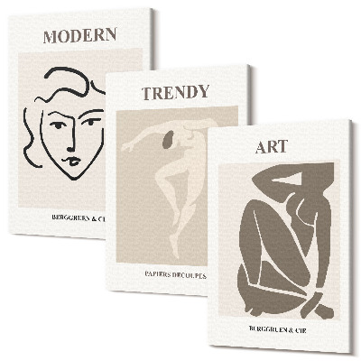 Zestaw obrazów 3 części tryptyk Abstrakcyjne portrety w stonowanych kolorach