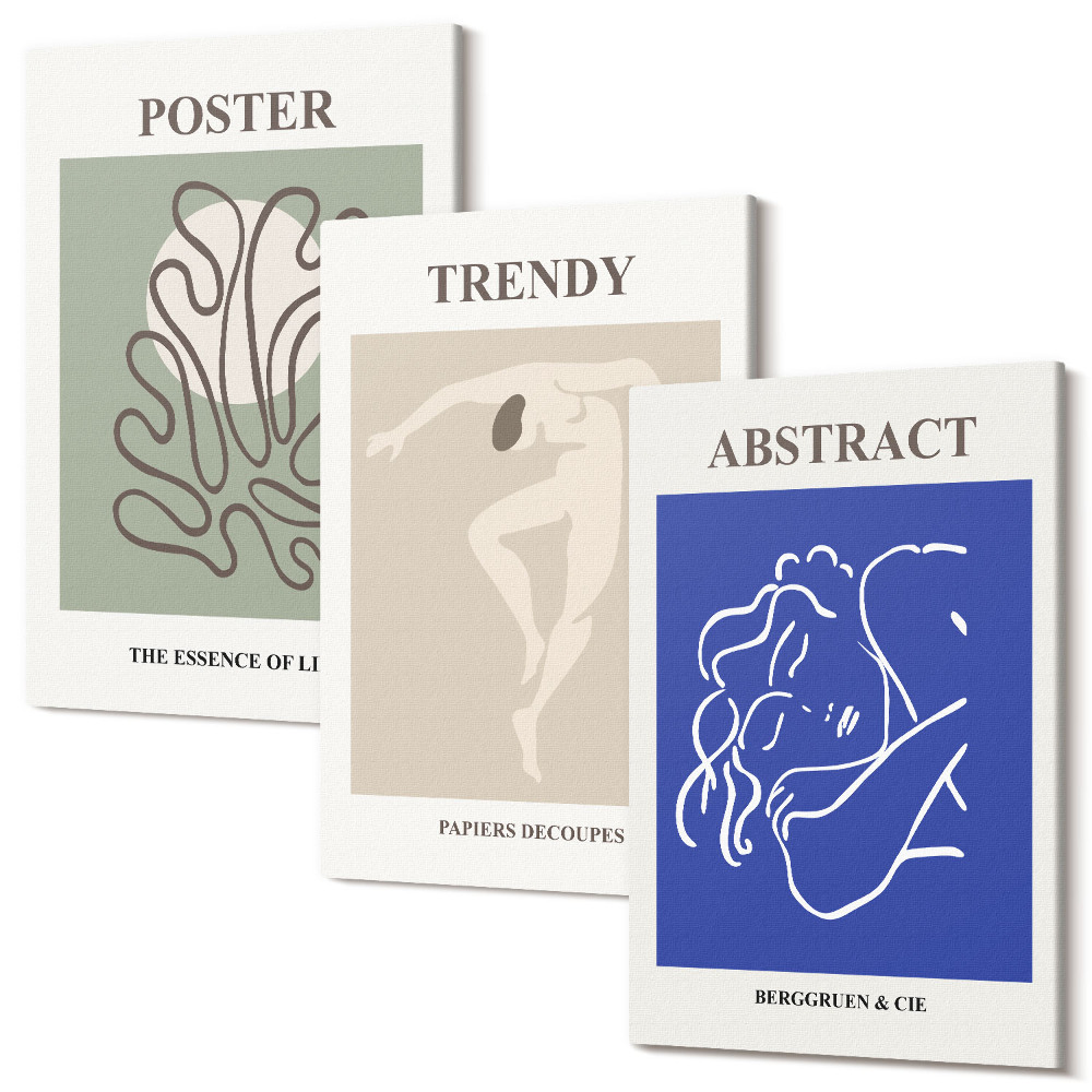 Zestaw obrazów 3 części tryptyk Henri Matisse pastelowe ilustracje