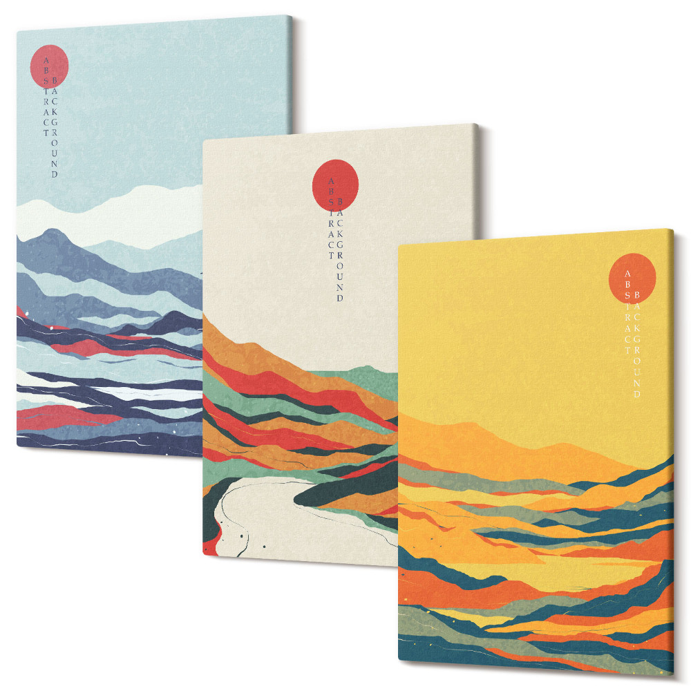 Zestaw obrazów tryptyk na ścianę Kolorowe abstrakcyjne krajobrazy górskie i rzeki