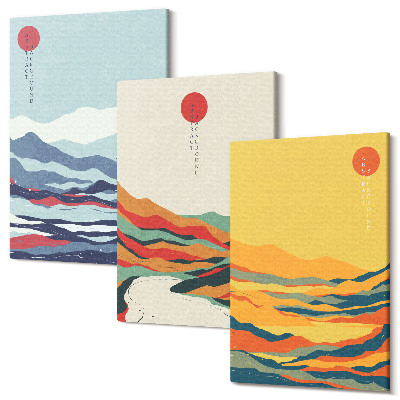 Zestaw obrazów tryptyk na ścianę Kolorowe abstrakcyjne krajobrazy górskie i rzeki