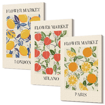 Zestaw obrazów 3 części tryptyk Kwiatowe postery w Londynie Mediolanie i Paryżu