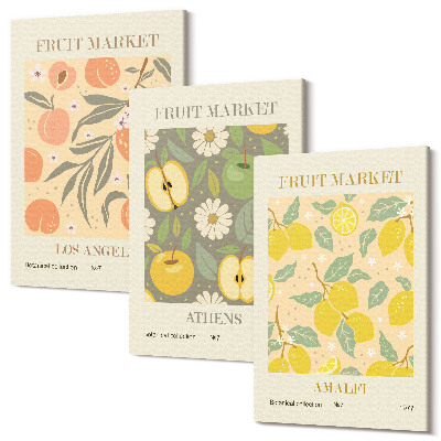 Zestaw obrazów tryptyk na ścianę Owocowe wzory postery w retro stylu