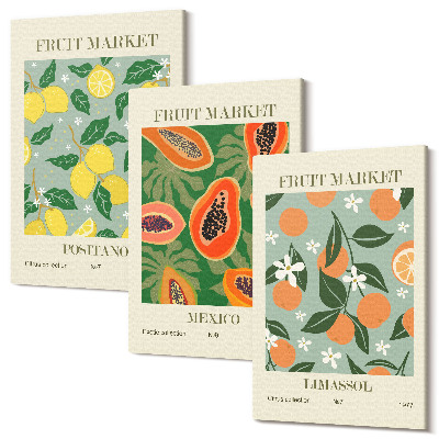 Zestaw obrazów 3 części tryptyk Owocowe postery cytryny papaje mandarynki kwiaty