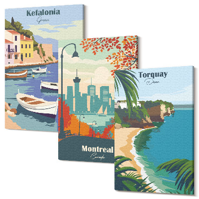 Zestaw obrazów 3 części tryptyk Widoki miast i krajobrazów z Grecji Kanady i Australii