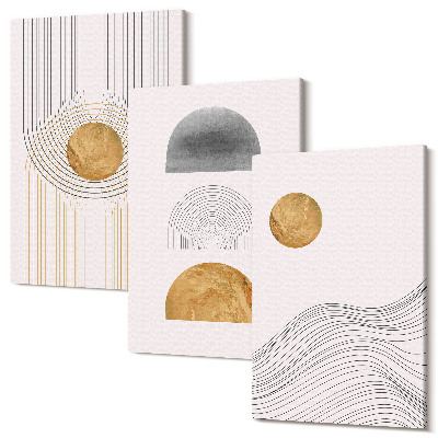 Zestaw obrazów 3 części tryptyk Abstrakcyjne kształty i linie w odcieniach beżu i szarości