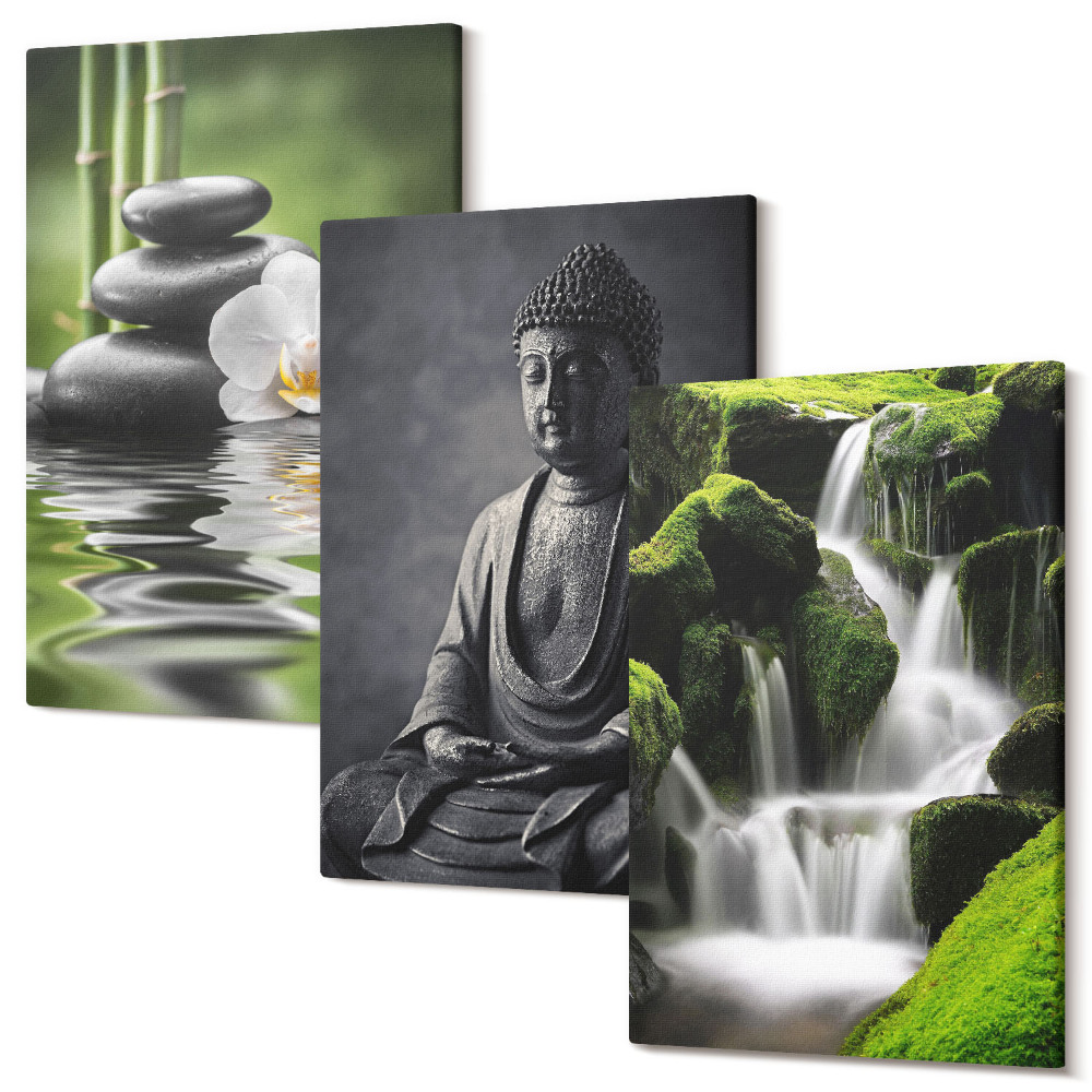 Zestaw obrazów 3 części tryptyk Relaksujące obrazy ZEN z wodą kamieniami i Buddą