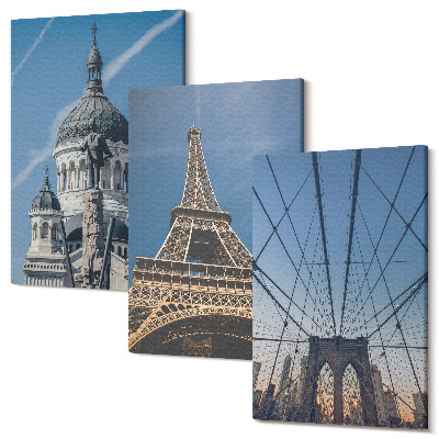 Zestaw obrazów tryptyk na ścianę Widoki znanych budowli z różnych miast świata