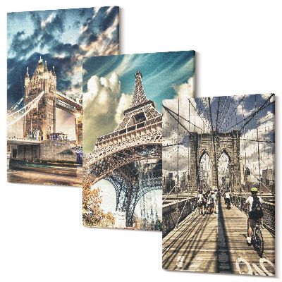 Zestaw obrazów 3 części tryptyk Mosty i wieże w europejskich miastach