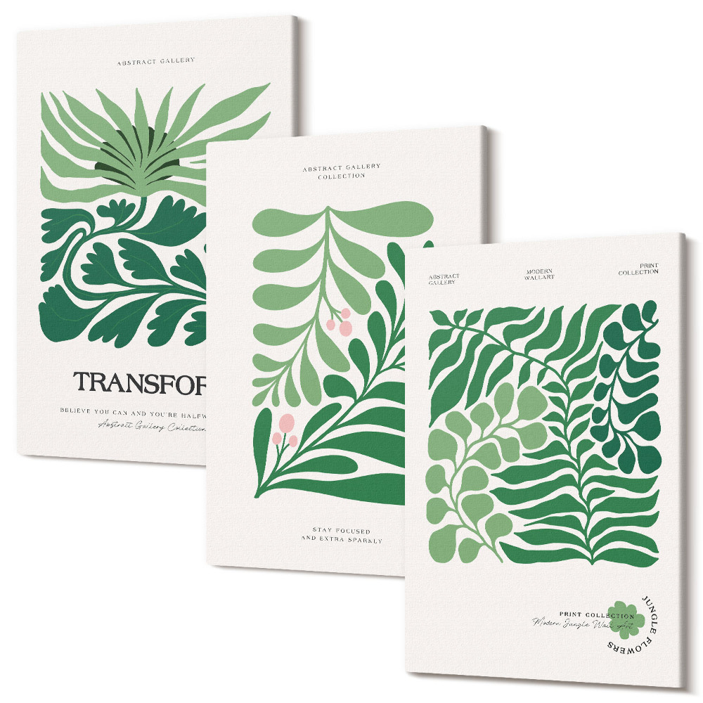 Zestaw obrazów na płótnie tryptyk Zestaw zielonych liści i roślin w różnych kształtach