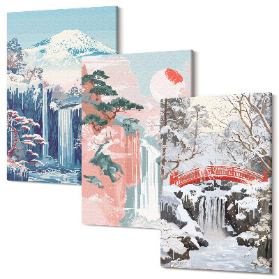 Zestaw obrazów tryptyk na ścianę Krajobrazy górskie i wodospady w różnych porach roku