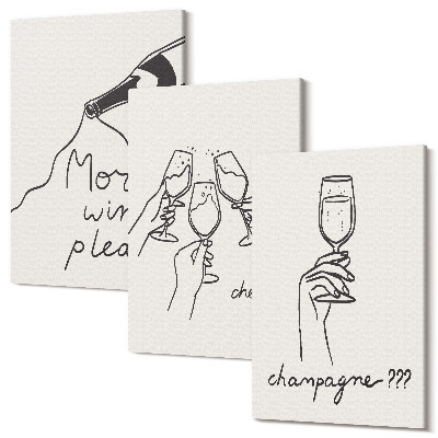 Zestaw obrazów na płótnie tryptyk Radosne chwile z winem i szampanem line-art