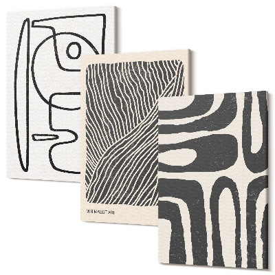 Zestaw obrazów 3 części tryptyk Abstrakcyjne wzory z liniami i teksturami na tle jasnym