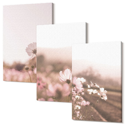 Zestaw obrazów 3 części tryptyk Polne kwiaty na łąkach w lecie romantyczne pejzaże