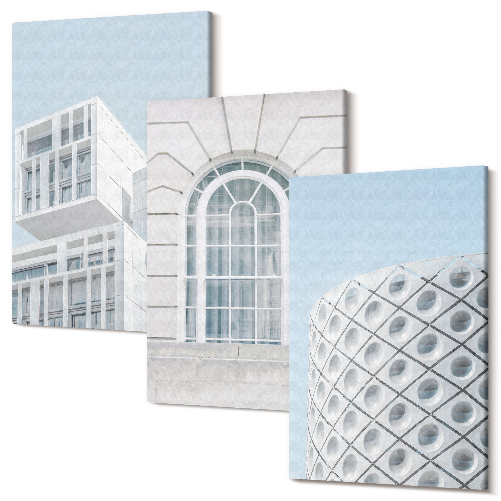 Zestaw obrazów tryptyk na ścianę Nowoczesna architektura minimalizm i geometria