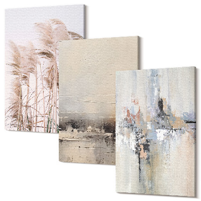 Zestaw obrazów 3 części tryptyk Roślinność naturalna abstrakcyjne wzory w stonowanej kolorystyce