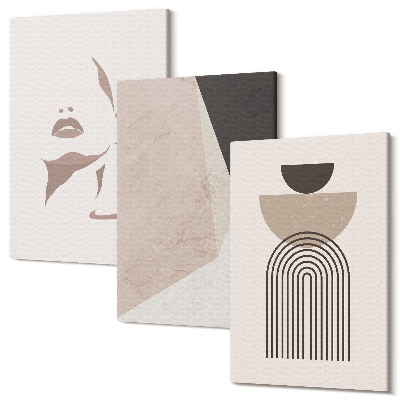 Zestaw obrazów 3 części tryptyk Abstrakcyjne geometryczne kształty i twarz kobiety
