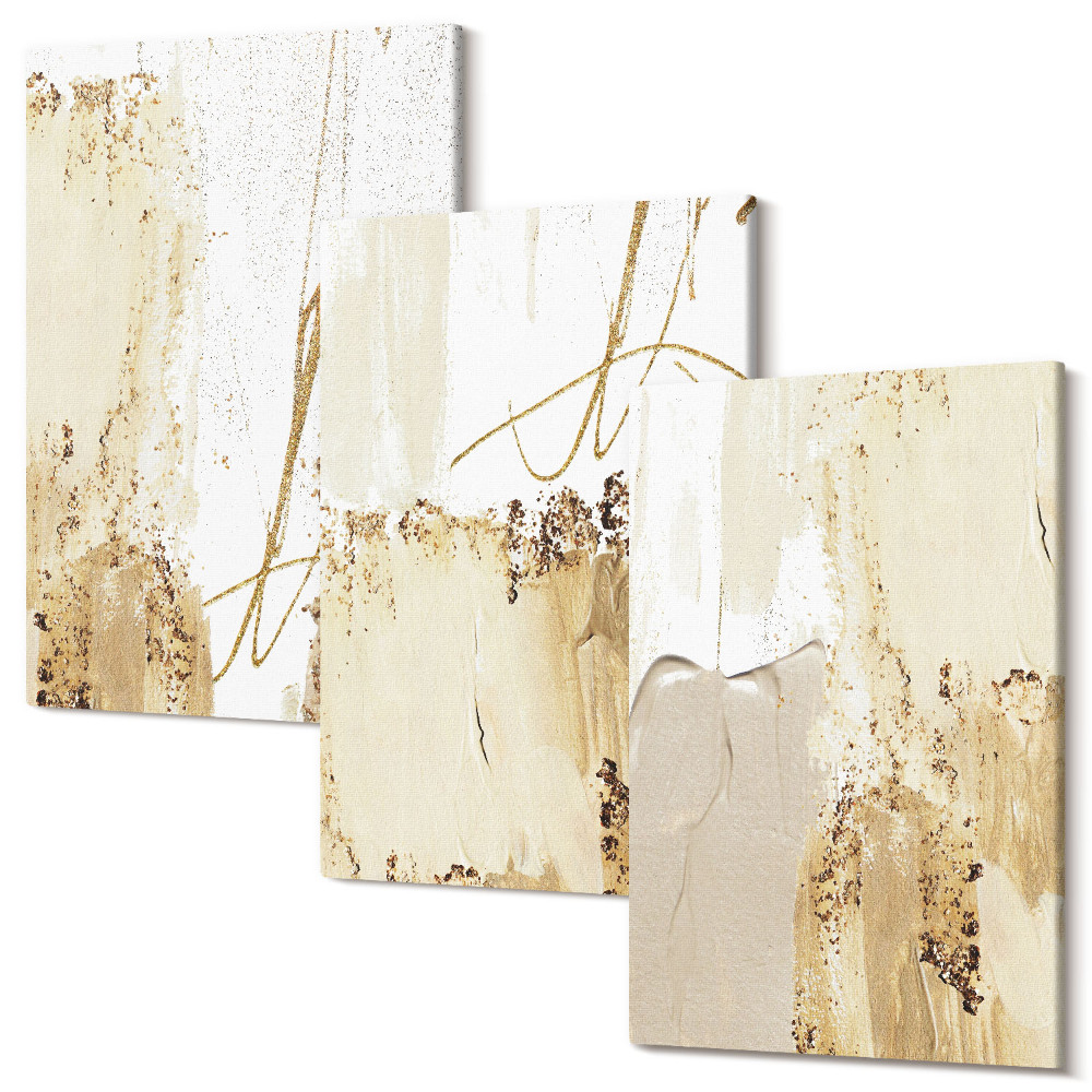 Zestaw obrazów tryptyk na ścianę Abstrakcyjne wzory w odcieniach beżu i bieli