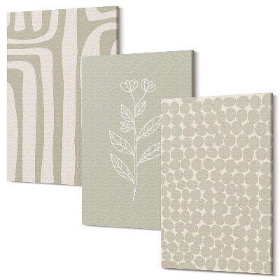 Zestaw obrazów tryptyk na ścianę Wzory roślinne i geometryczne w stonowanej kolorystyce