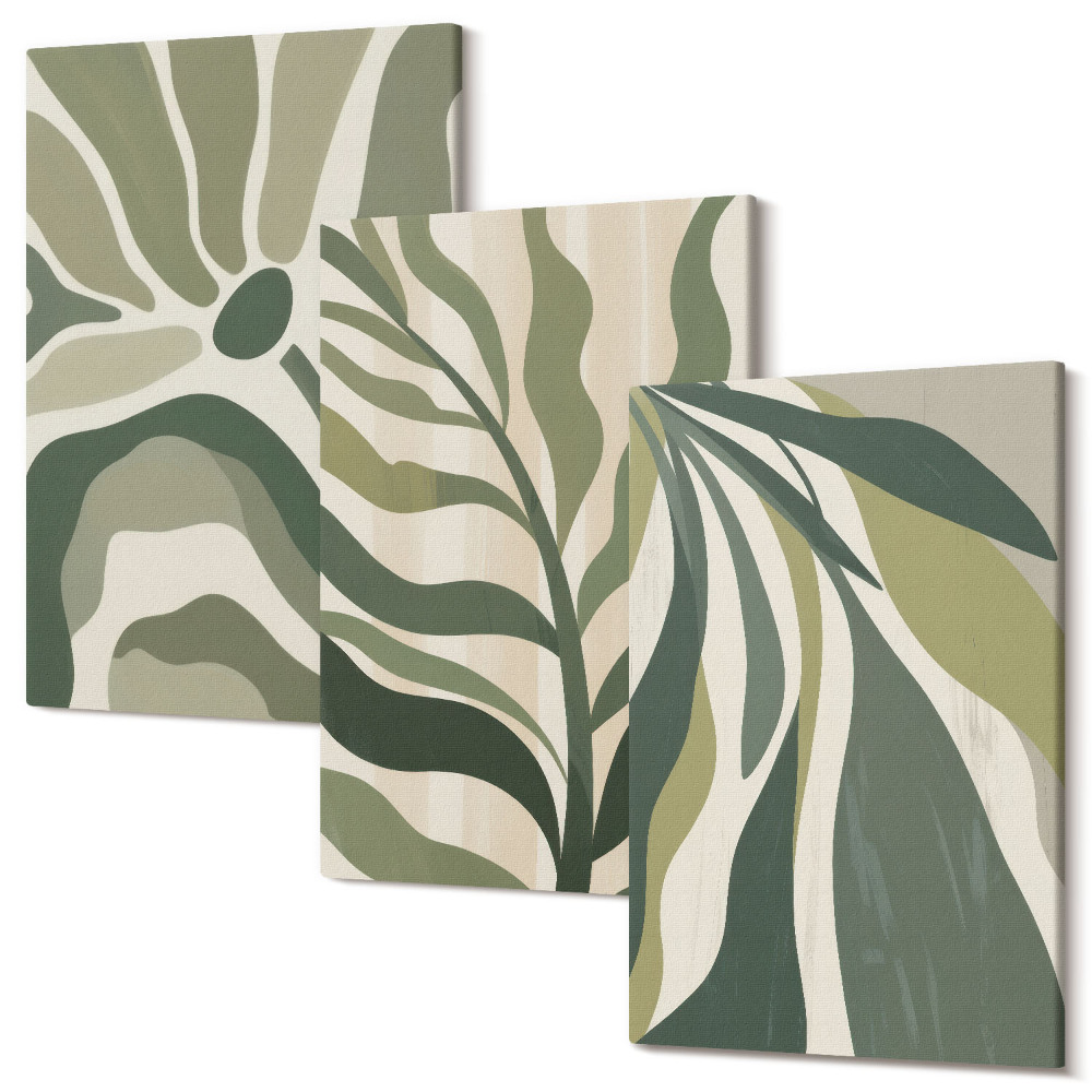 Zestaw obrazów na płótnie tryptyk Malowane ilustracje liście w odcieniach zieleni