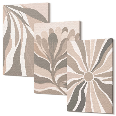 Zestaw obrazów 3 części tryptyk Abstrakcyjne wzory roślinne w odcieniach beżu i brązu