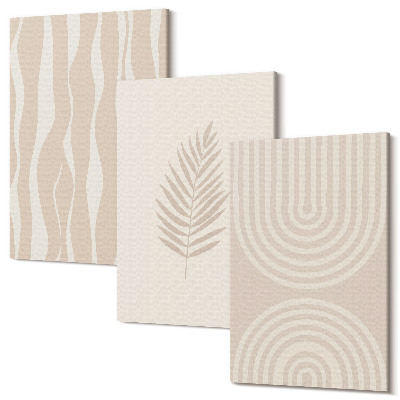 Zestaw obrazów 3 części tryptyk Wzory w odcieniach beżu z roślinnymi motywami