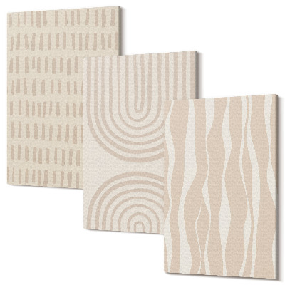 Zestaw obrazów 3 części tryptyk Abstrakcyjne wzory w odcieniach beżu i bieli
