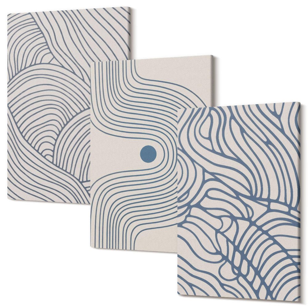 Zestaw obrazów tryptyk na ścianę Abstrakcyjne linie dekoracyjne kształty fal