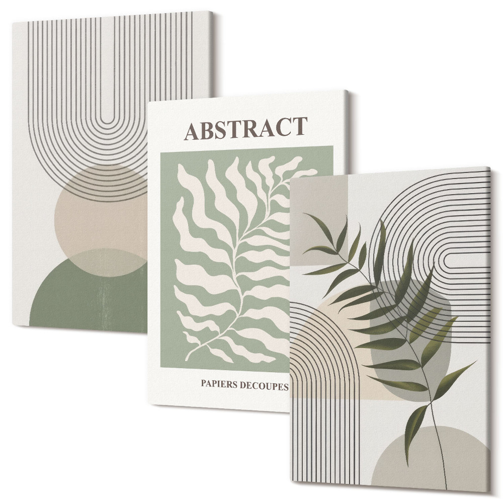 Zestaw obrazów tryptyk na ścianę Botaniczne abstrakcje styl boho rustykalny