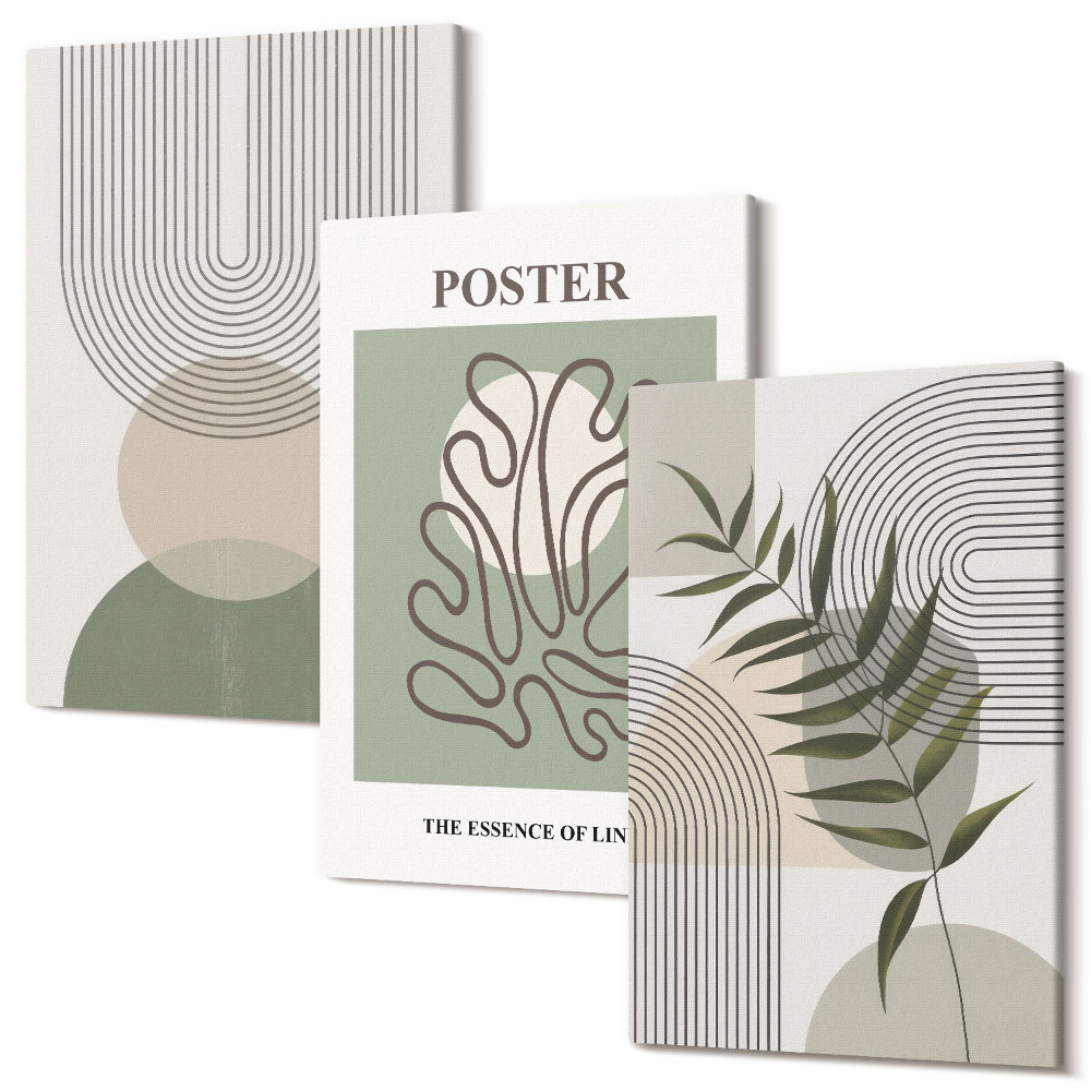 Zestaw obrazów 3 części tryptyk Geometryczne abstrakcje botaniczne wzory poster