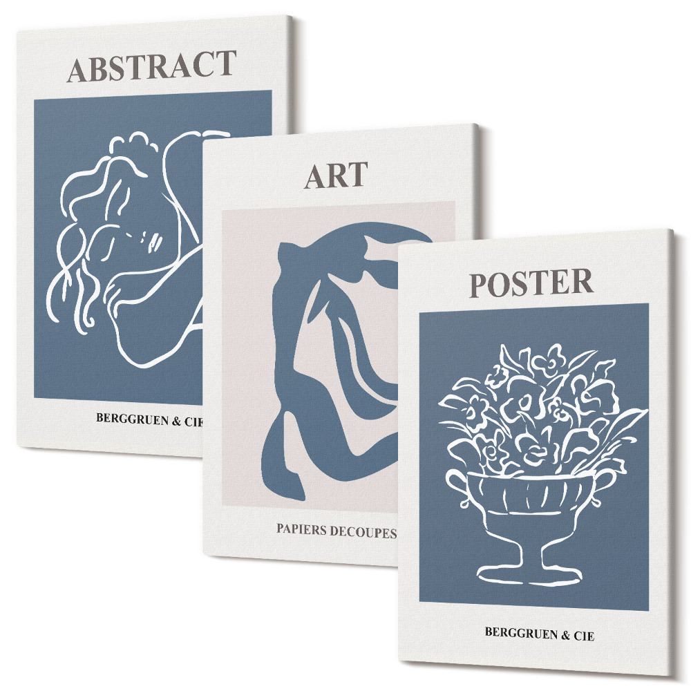 Zestaw obrazów 3 części tryptyk Stylowe abstrakcyjne wzory z postaciami i kwiatami Matisse