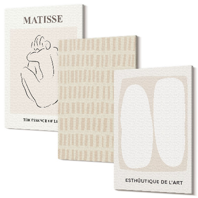 Zestaw obrazów tryptyk na ścianę Linie i kształty w odcieniach beżu i bieli