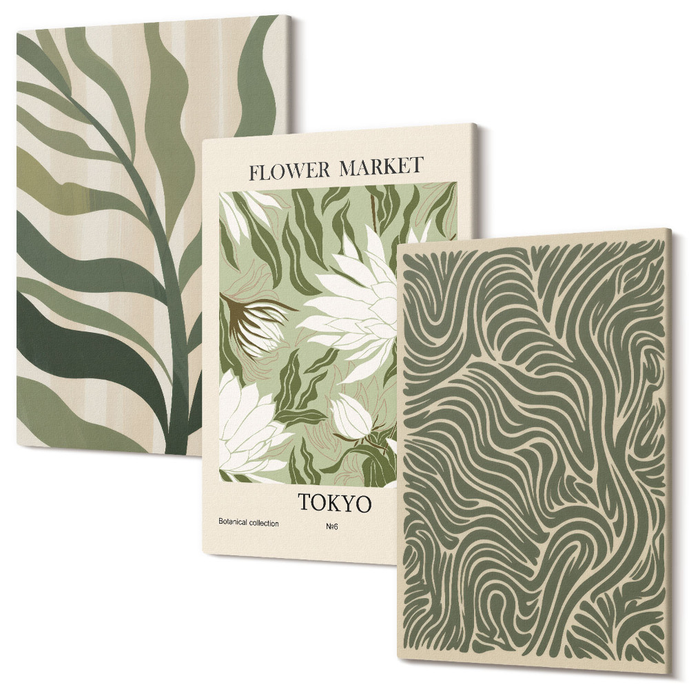 Zestaw obrazów na płótnie tryptyk Roślinne wzory botaniczne dekoracje styl boho