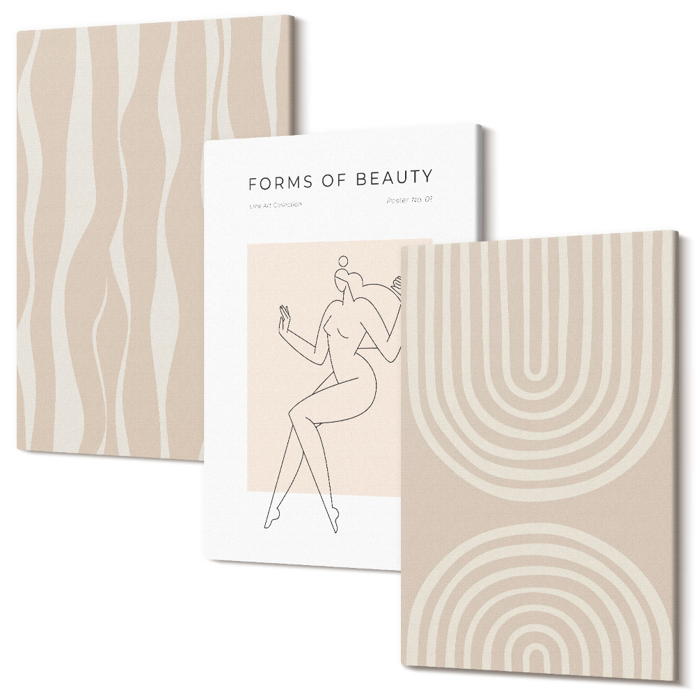 Zestaw obrazów na płótnie tryptyk Abstrakcyjne wzory delikatne boho dekoracje