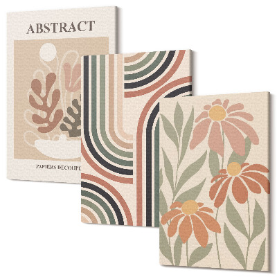 Zestaw obrazów na płótnie tryptyk Abstrakcyjne rośliny i wzory w pastelowych kolorach