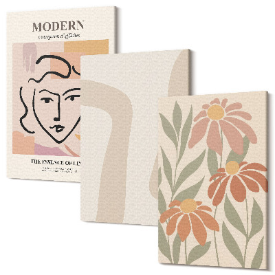 Zestaw obrazów 3 części tryptyk Kobieta w stylu nowoczesnym z abstrakcyjnymi wzorami