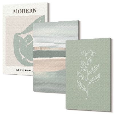 Zestaw obrazów na płótnie tryptyk Abstrakcyjne kształty w pastelowych odcieniach z roślinami