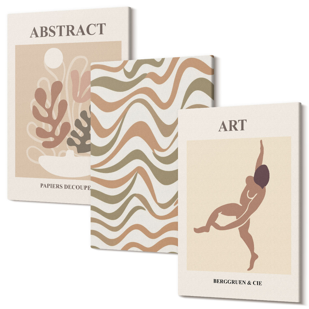 Zestaw obrazów tryptyk na ścianę Abstrakcyjne kształty i wzory Matisse boho