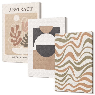 Zestaw obrazów 3 części tryptyk Abstrakcyjne kształty i wzory w stonowanej kolorystyce