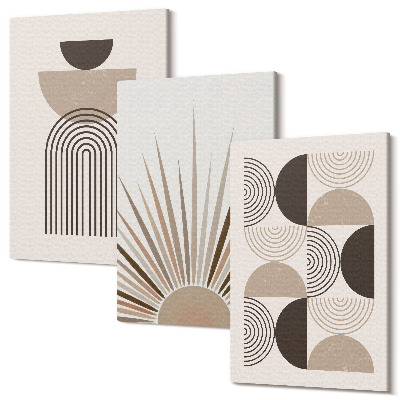 Zestaw obrazów 3 części tryptyk Abstrakcyjne kształty w odcieniach beżu i brązu