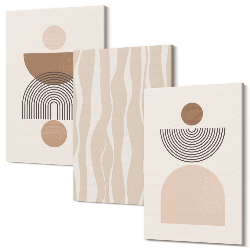 Zestaw obrazów na płótnie tryptyk Abstrakcyjne kształty w odcieniach brązu i beżu
