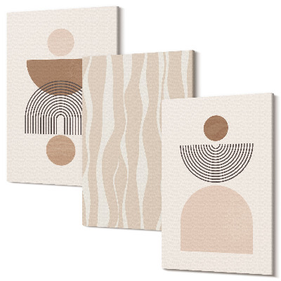 Zestaw obrazów na płótnie tryptyk Abstrakcyjne kształty w odcieniach brązu i beżu