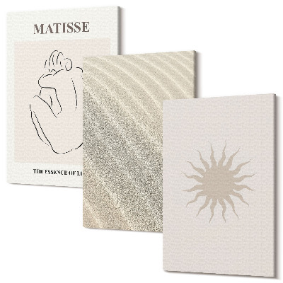 Zestaw obrazów na płótnie tryptyk Minimalistyczne linie piaskowe fale i słońce