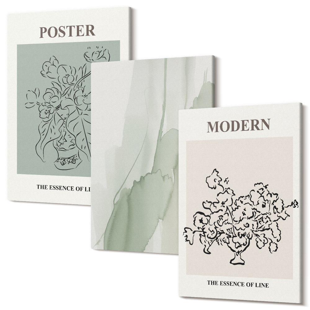 Zestaw obrazów 3 części tryptyk Kwiaty w wazonie w stylu nowoczesnym i minimalistycznym